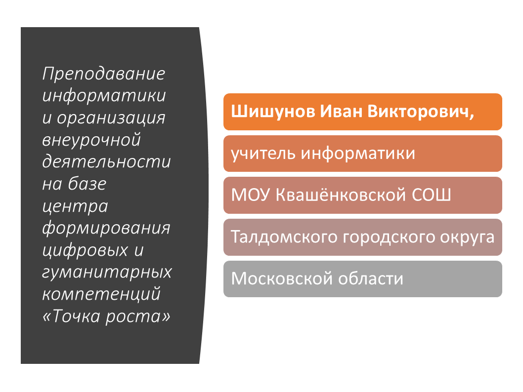 Преподавание информатики и организация внеурочной деятельности на базе центра формирования цифровых и гуманитарных компетенций «Точка роста»