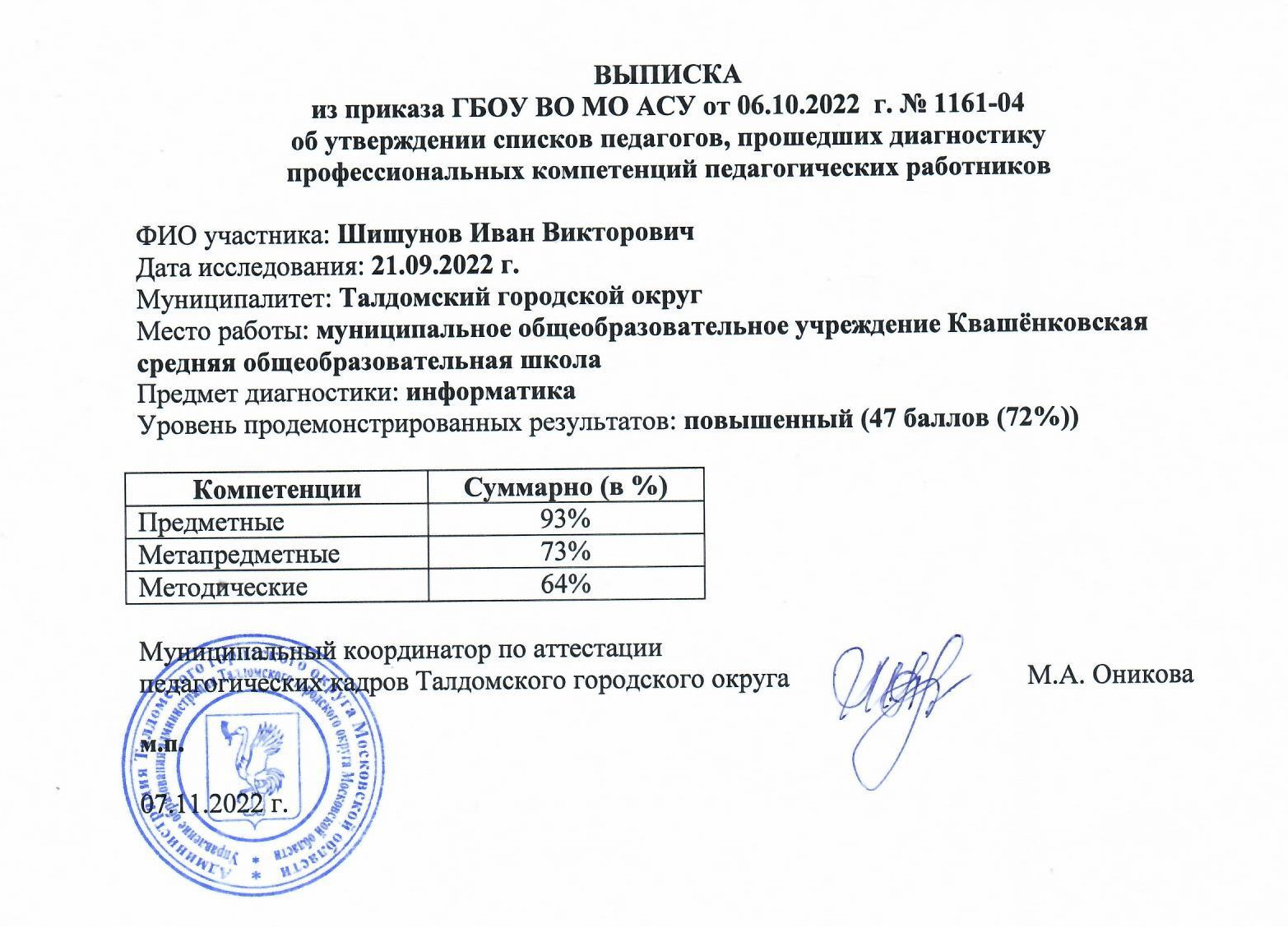 Оценка предметных  и методических компетенций учителей (ИКУ)